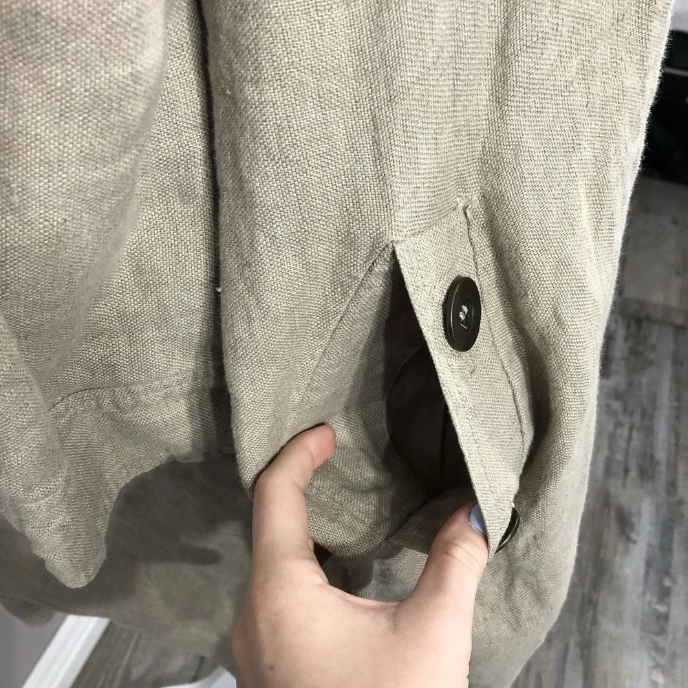 H&M 100% Linen Size 4 Swing Chore Jacket Long Sleeve Button Front Lined Pockets‎